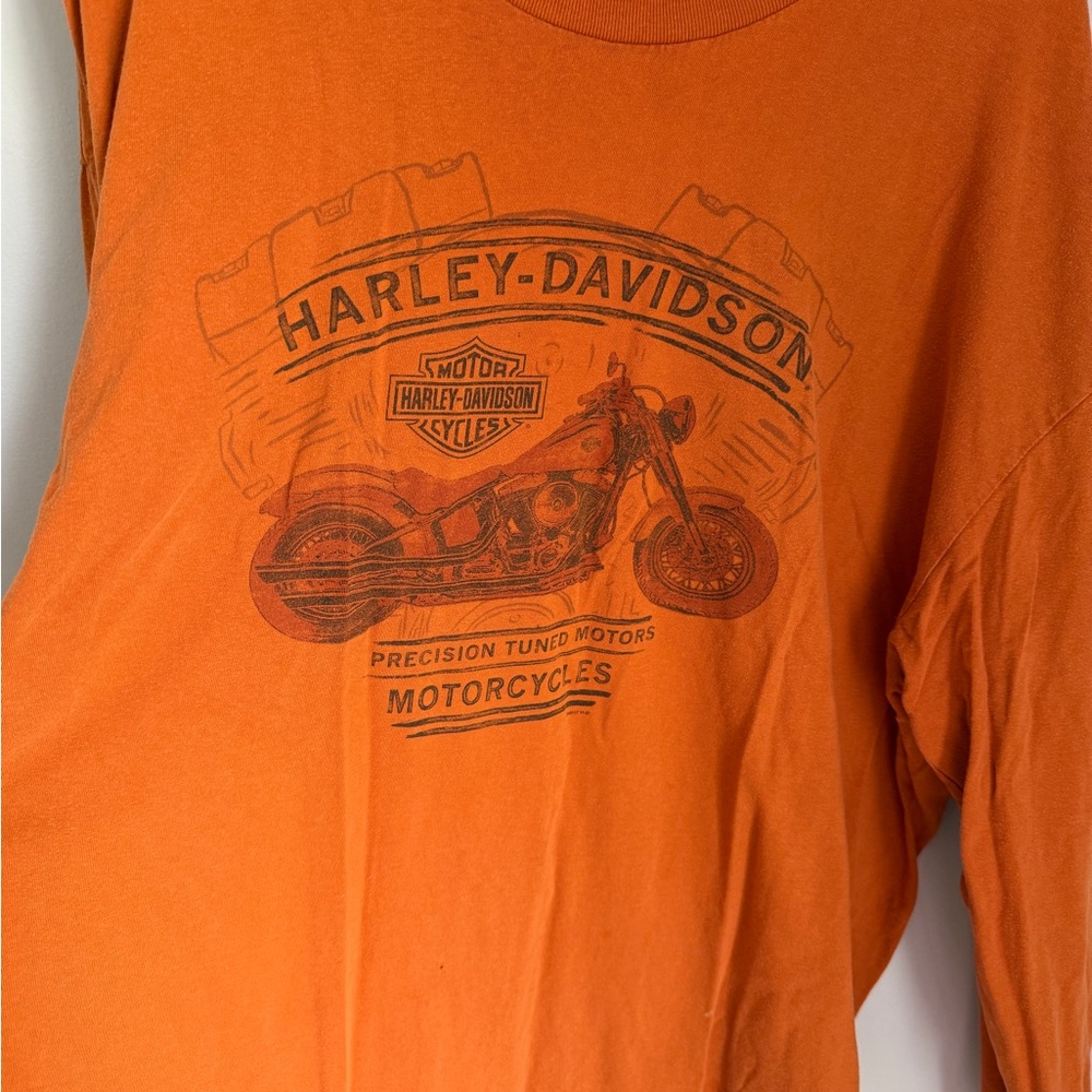 Harley Davidson Long Sleeve Shirt 3XL Cycle World Athens GA Sleeve Print Orange